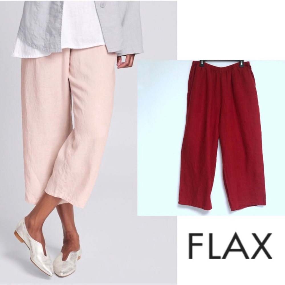 FLAX Red Linen Crop Pants